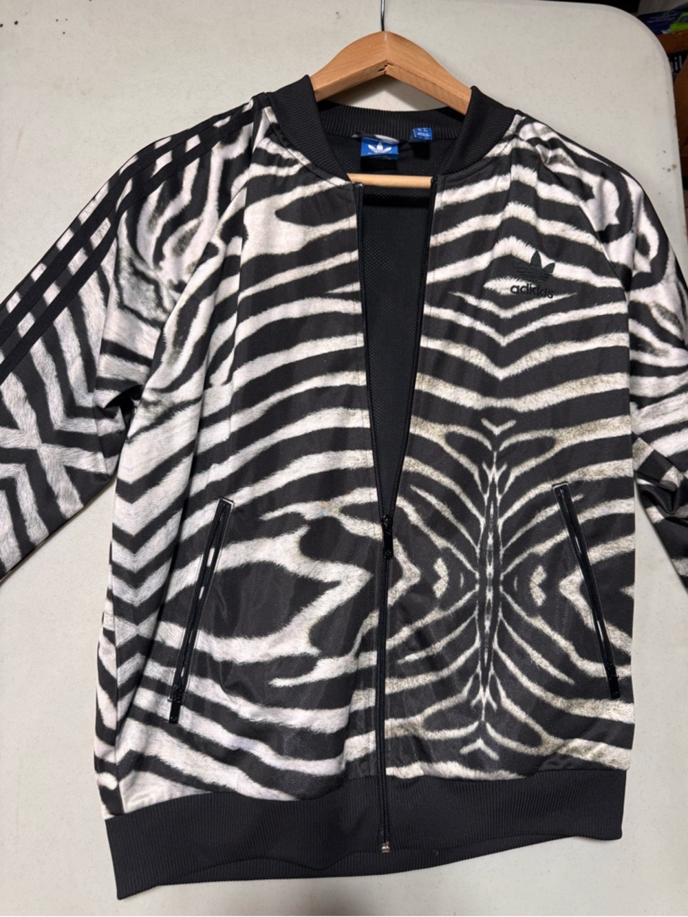 adidas Black and White Zebra Stripe Zip Jacket